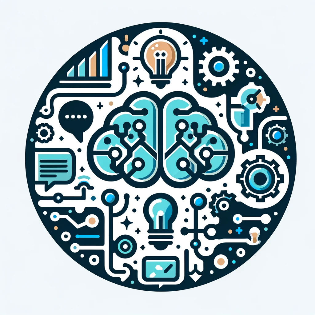 Create an icon that represents the key features of AI Sales Copilots, including elements like an AI brain or circuit pattern for intelligence, a speech bubble for communication, a gear for automation, and a light bulb for insights and innovation. The design should continue the modern and professional aesthetic of the previous icons, using a cohesive color scheme of blues, greens, and a hint of orange. The icon should clearly convey the integration of artificial intelligence with sales strategies, emphasizing the role of AI in enhancing sales processes and decision-making. The design should be simple yet impactful, suitable for a technology-driven context.
