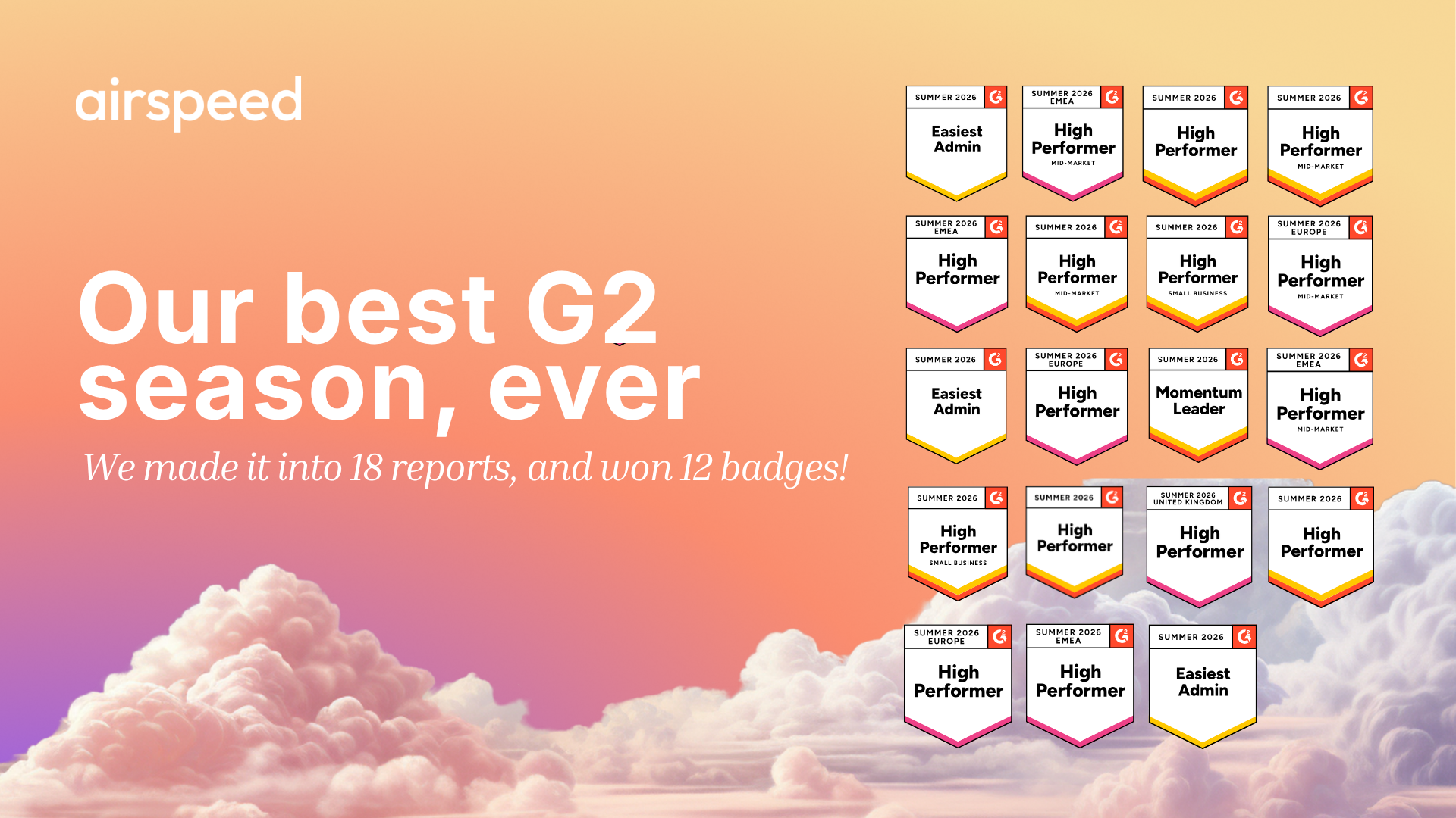 Airspeed Earns 12 G2 Badges in Summer 2026 — Ranked by the People Actually Using It