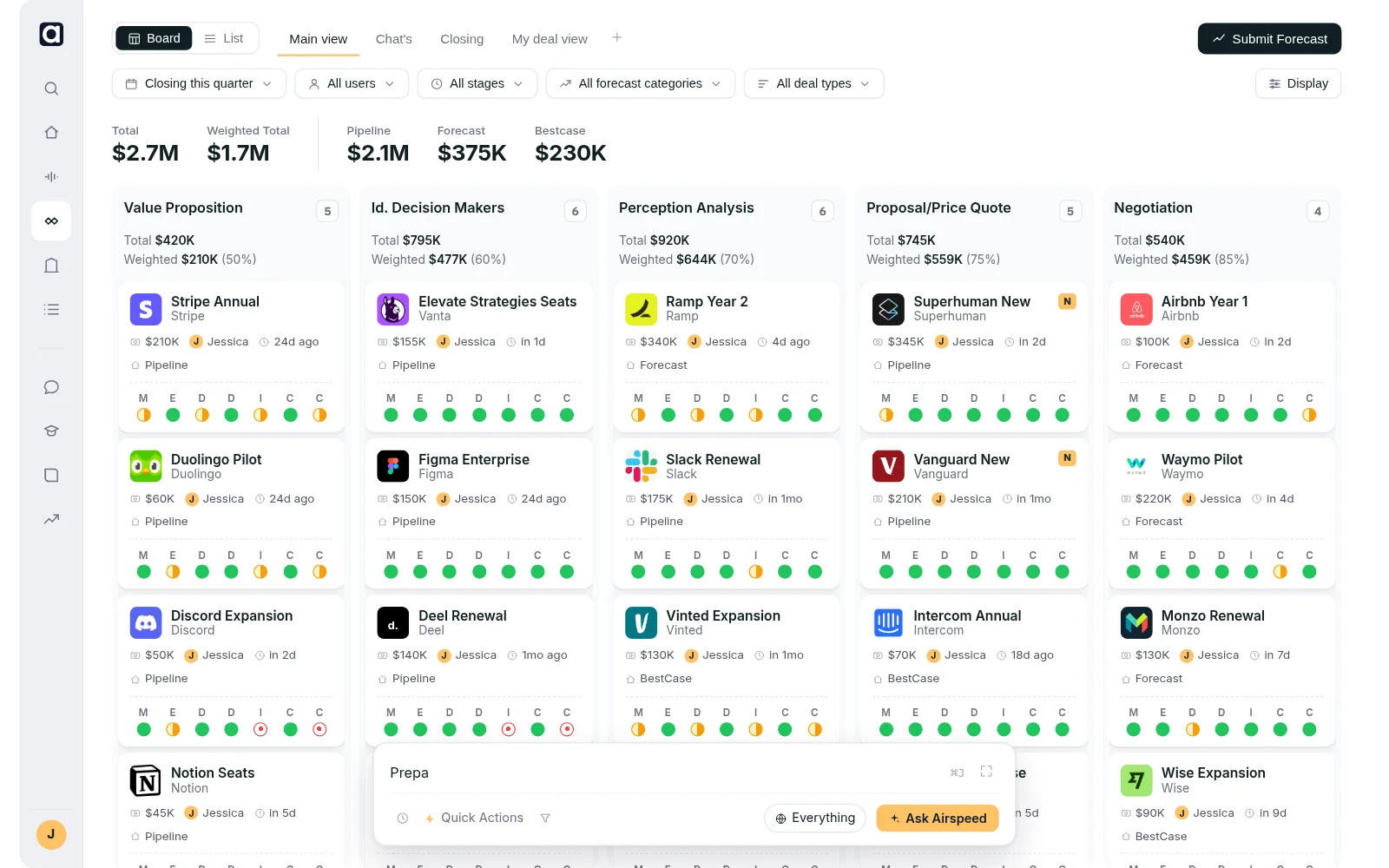 Airspeed deals board interface